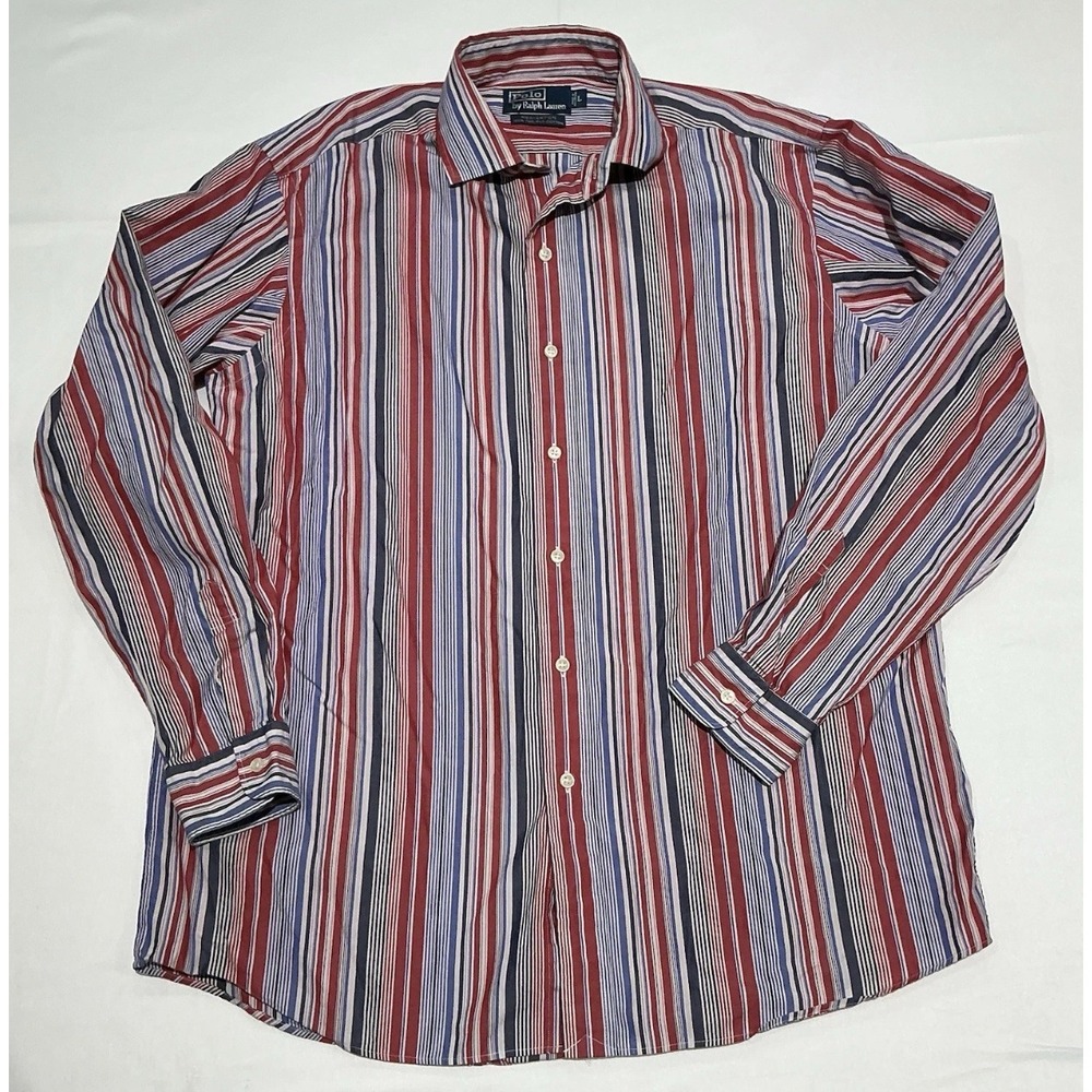 Polo Ralph Lauren Westerton‎ Shirt Mens Large Red Striped Casual Preppy Cotton
